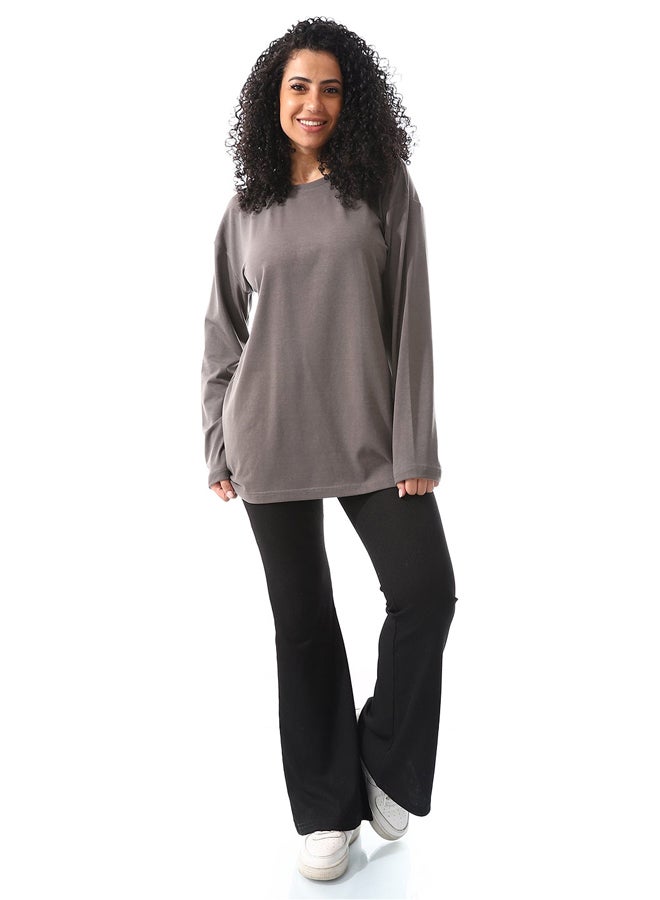Andora Iron Grey Long Sleeves Basic Tees_Dark Grey - Image 1