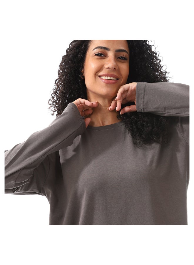 Andora Iron Grey Long Sleeves Basic Tees_Dark Grey - Image 2