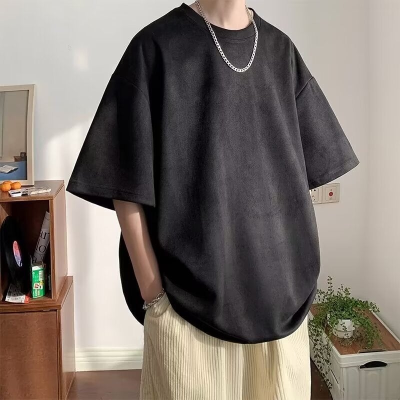 Heavy Suede Short-Sleeved T-Shirt Men'S Summer American Style Retro Fashion Brand Oversize Loose Half-Sleeved T-Shirt Top - Image 2