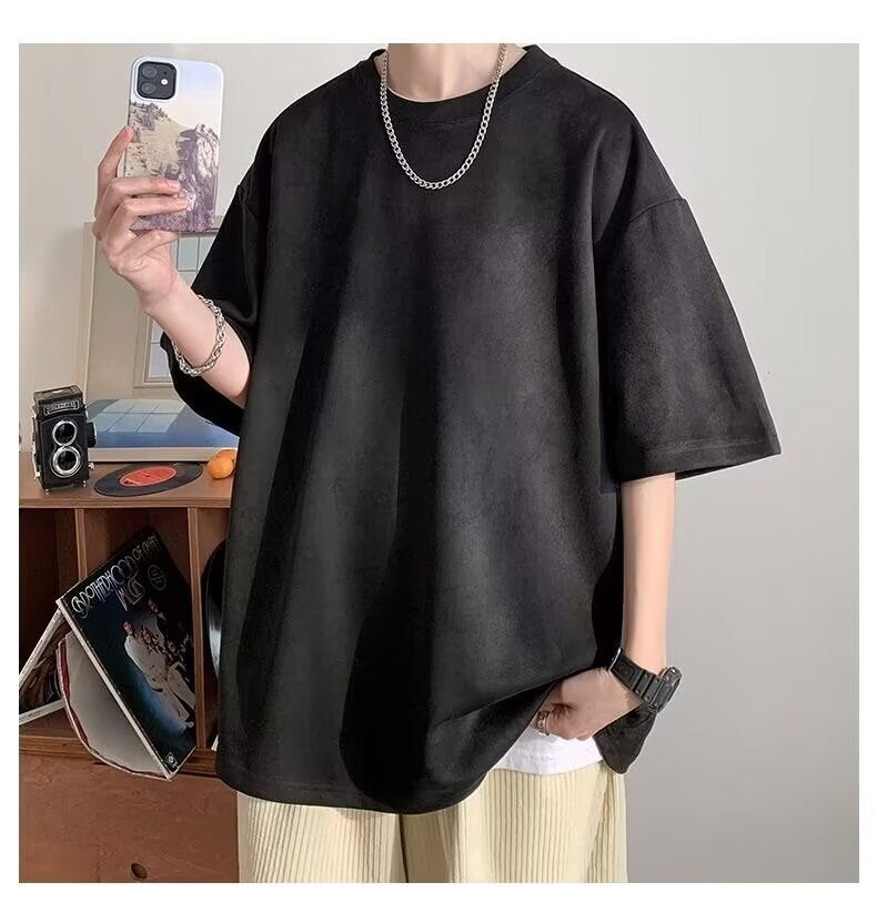 Heavy Suede Short-Sleeved T-Shirt Men'S Summer American Style Retro Fashion Brand Oversize Loose Half-Sleeved T-Shirt Top - Image 1