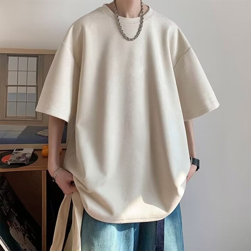 Heavy Suede Short-Sleeved T-Shirt Men'S Summer American Style Retro Fashion Brand Oversize Loose Half-Sleeved T-Shirt Top - Image 4