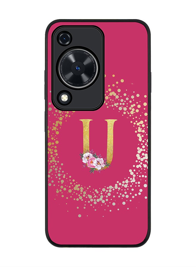 Stylizedd Rugged Black edge case for Huawei nova Y72 / Huawei Enjoy 70 4G,Slim fit Custom Monogram Initial Letter Floral Pattern Alphabet - U (Deep Pink Rose) - Image 1