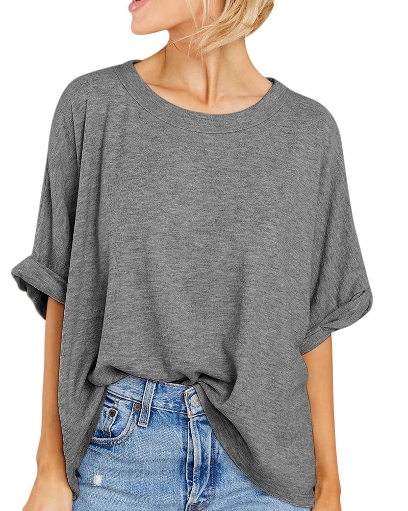 GeGekoko Women Oversized T-Shirt Summer Casual Short Sleeve Loose Tee Tops Grey - Image 1