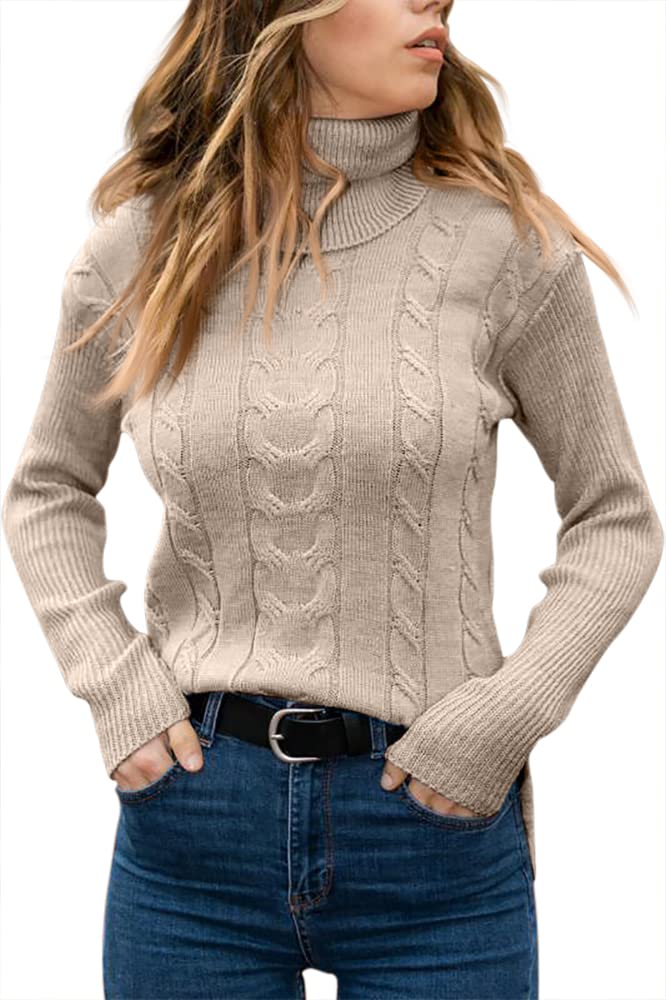 Langwyqu Womens' Turtleneck Long Sleeve Cable Knit Sweaters - Image 2