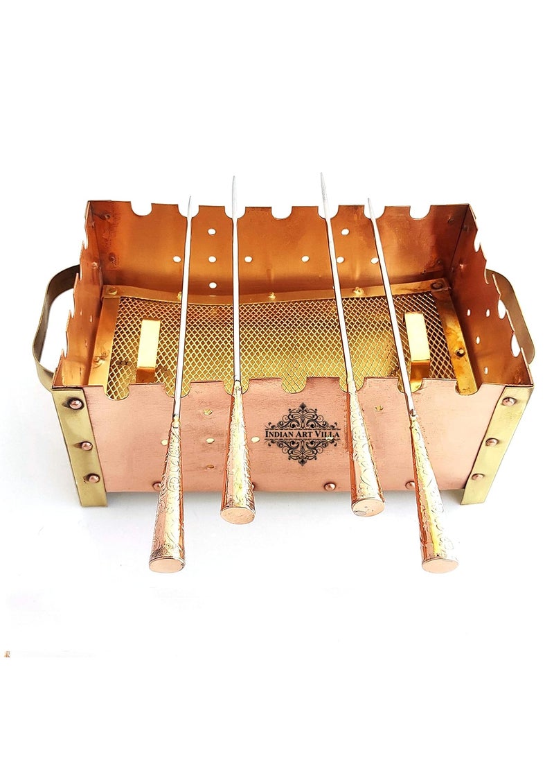 INDIAN ART VILLA INDIAN ART VILLA Copper Barbeque Grill Set Home Outdoor Charcoal Grill Oven with 3 Skewers Premium BBQ Accessories for Grilling Portable and Durable Big  - Image 2
