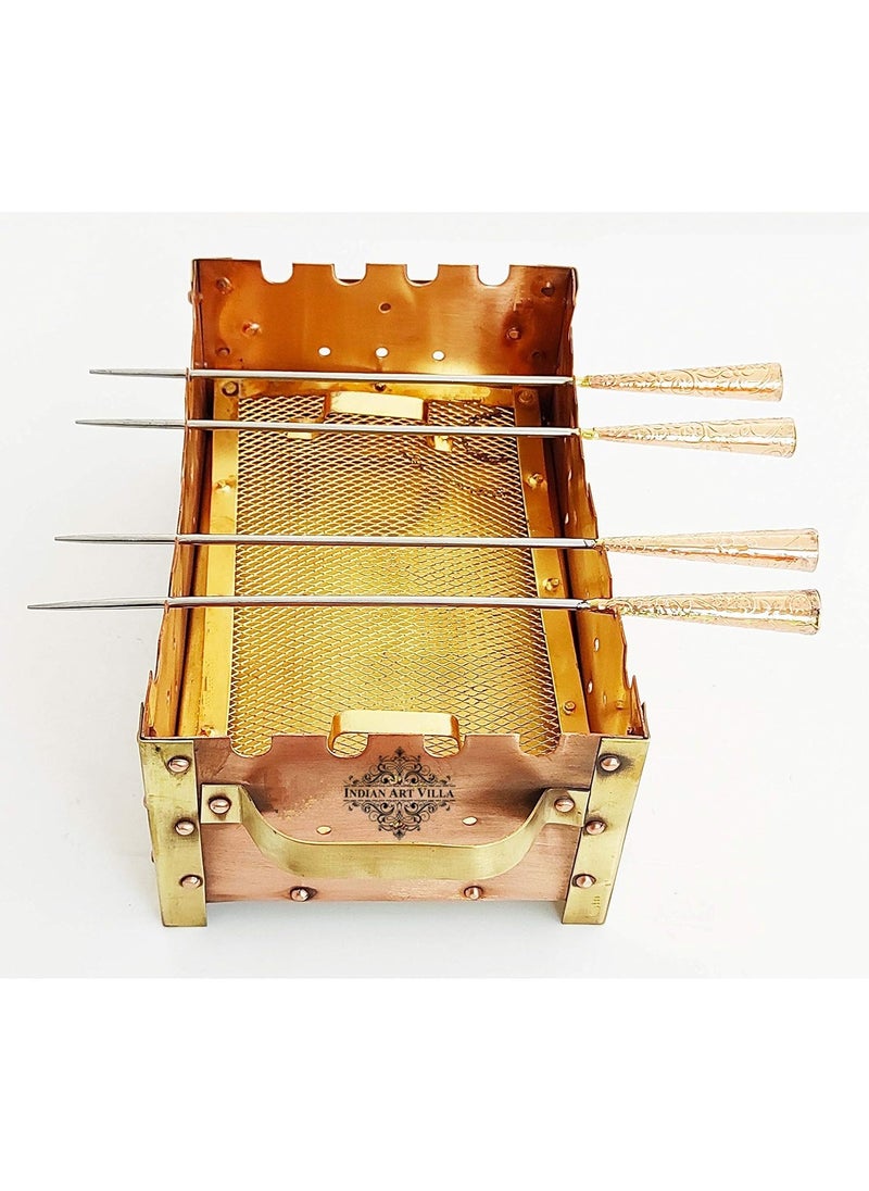 INDIAN ART VILLA INDIAN ART VILLA Copper Barbeque Grill Set Home Outdoor Charcoal Grill Oven with 3 Skewers Premium BBQ Accessories for Grilling Portable and Durable Big  - Image 4