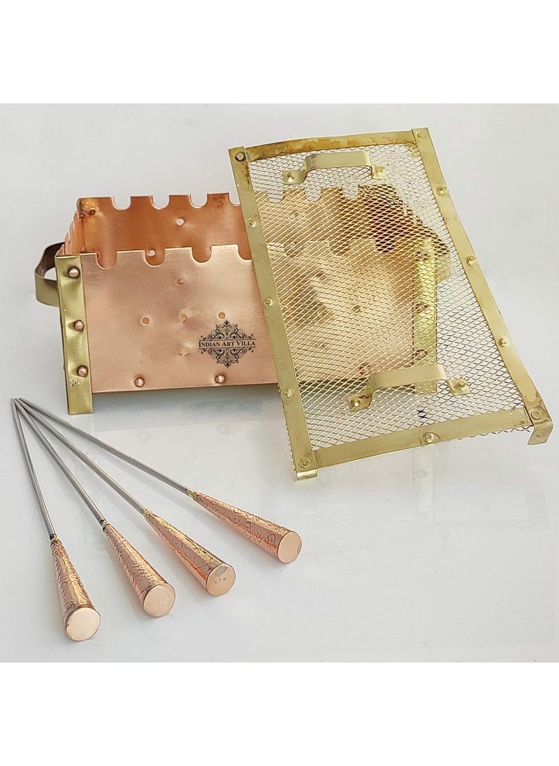 INDIAN ART VILLA INDIAN ART VILLA Copper Barbeque Grill Set Home Outdoor Charcoal Grill Oven with 3 Skewers Premium BBQ Accessories for Grilling Portable and Durable Big  - Image 5