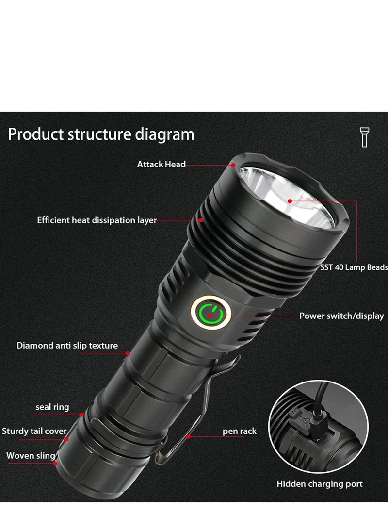 Arabest - 30000 High Lumens】SST40 LED Torch with Power Display,Super Bright Rechargeable Flashlight,Type-C Fast Charging Flash Light with 5 Modes, IPX6 Waterproof Durable Torches for Camping Hiking Emergency - Image 1