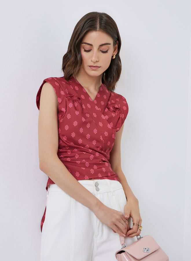 Take Two Printed Sleeveless Wrap Top - Image 1