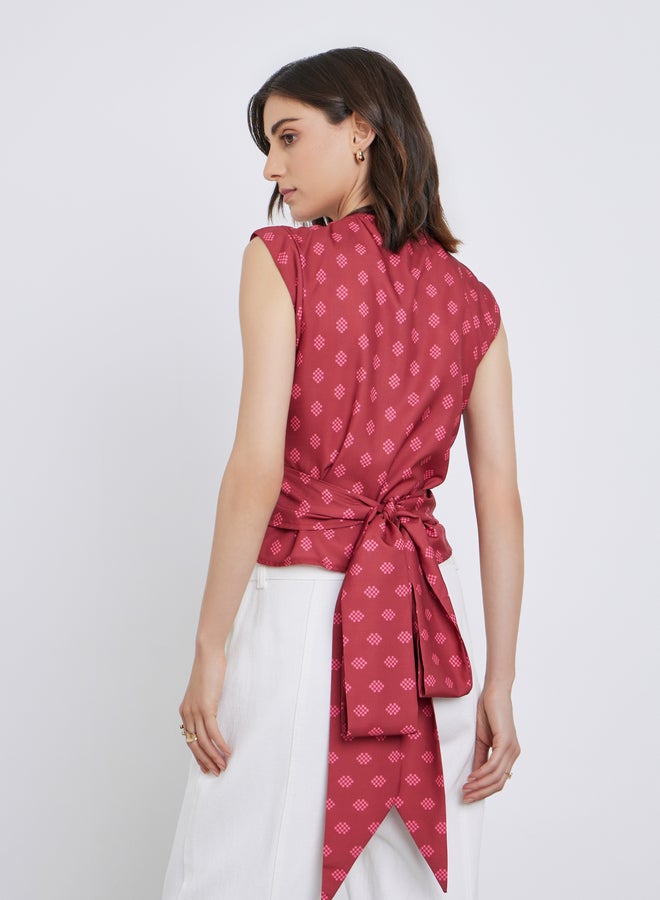 Take Two Printed Sleeveless Wrap Top - Image 4