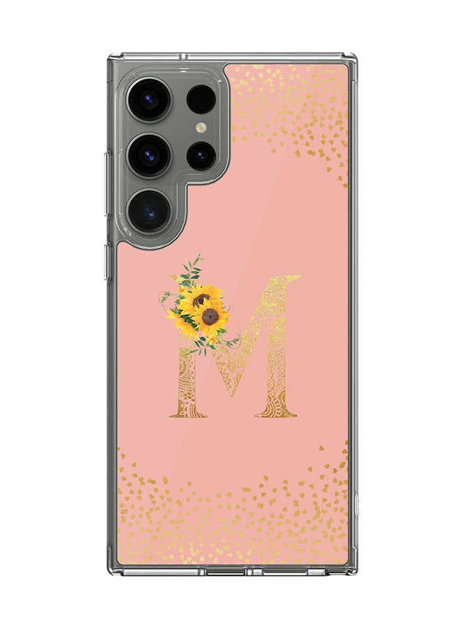 Stylizedd Classic Clear Case for Samsung Galaxy S25 Ultra , Hybrid Soft Transparent Cover Custom Monogram Initial Letter Floral Pattern Alphabet - M (Rose Pink) - Image 1