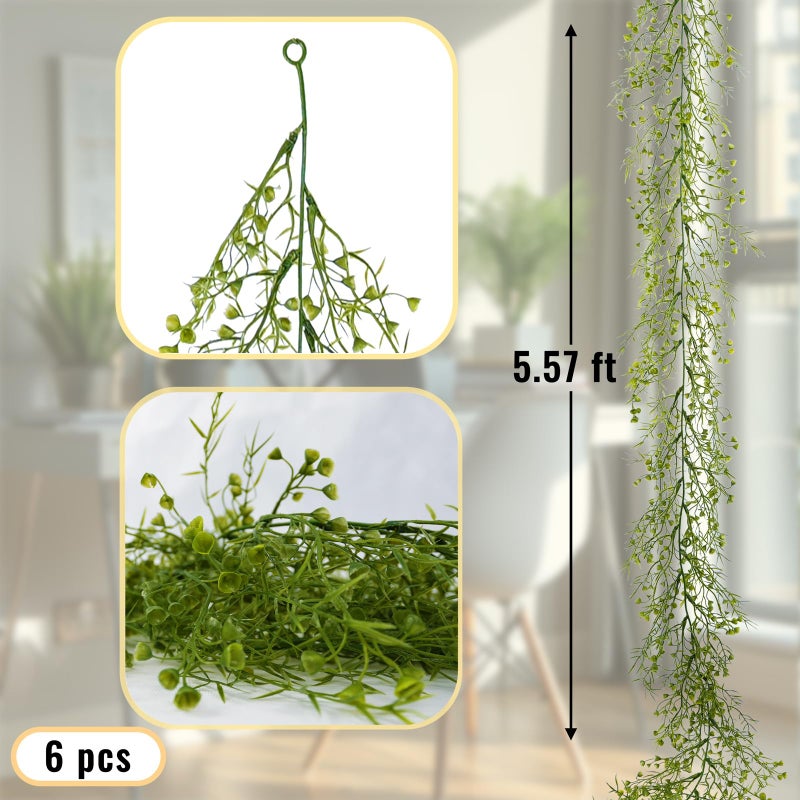 PENGYEE 6 Pack 5.57ft Artificial Greenery Garland for Table, Faux Leaf Garland for Room Decor, Green Garlands for Decoration, Fake Vines Hanging Plants for Home Bedroom Garden Wall Wedding Decor-040 - Image 4
