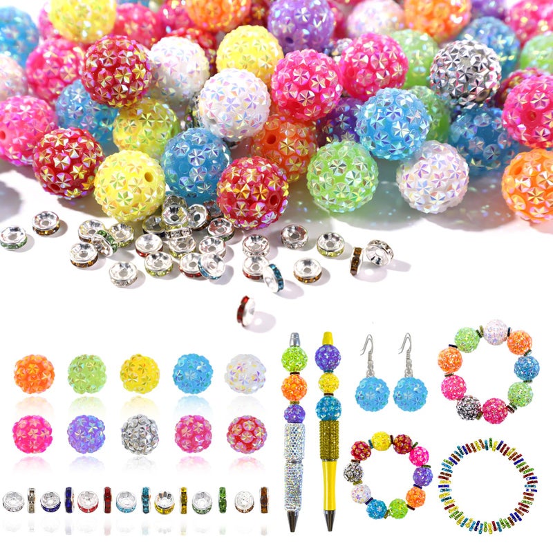 DASTTUIS 20mm Beads for Pens 20 Pcs Rhinestone Beads and 220 Pcs Spacer Bead for Beadable Pens Snowflake Glitter Bubblegum Bling Focal Bead for Bracelets Beaded Pen Supplies Colorful - Image 3