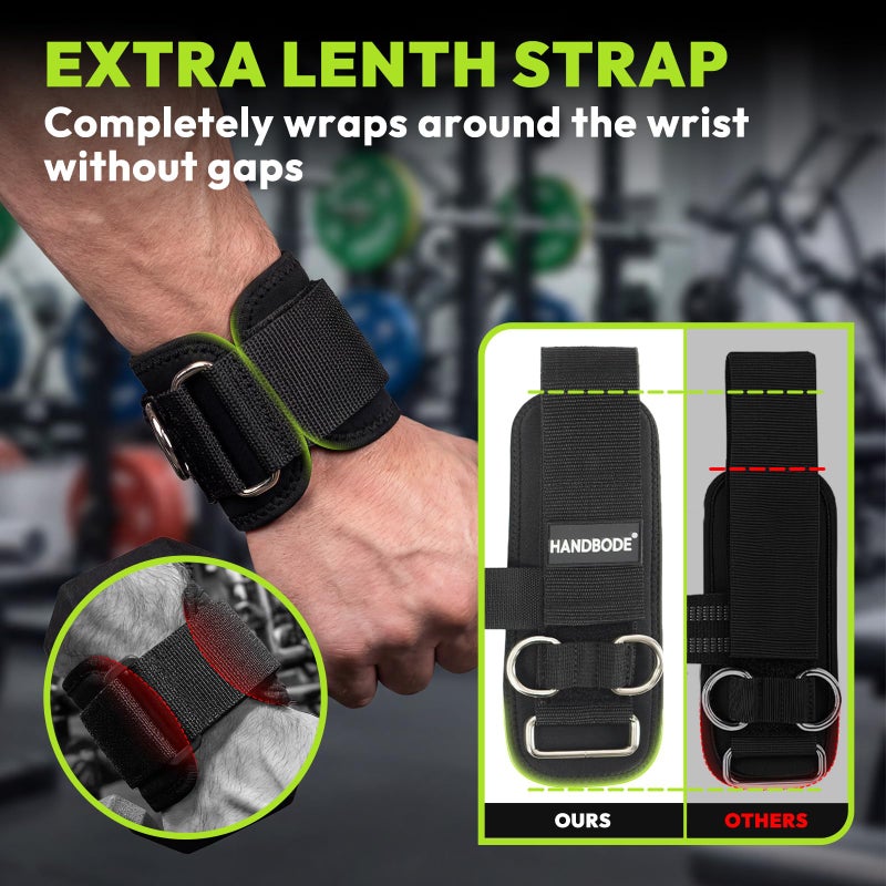 HANDBODE Weight Lifting Straps With Cuffed D Ring, Gym Wrist Straps for Men, Fit Cable Machine Workout, Black Nylon, Extra-Long & Extra-Thick, Enhanced Grip, Weightlifting, 2 PCS - Image 3