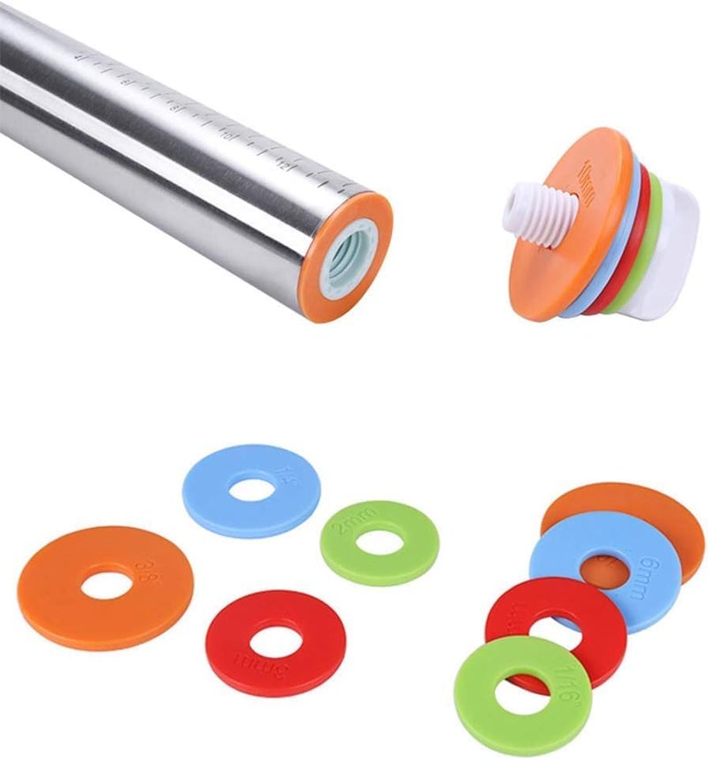 ZIPRON Stainless Steel Rolling Pin with Thickness Rings for Fondant Pizza Cookie Pastry PieRoller Rod for Dough ThicknessRolling Pin for Baking 136 with 4 Thickness Rings - Image 5