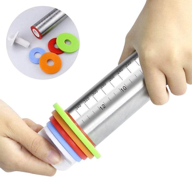 ZIPRON Stainless Steel Rolling Pin with Thickness Rings for Fondant Pizza Cookie Pastry PieRoller Rod for Dough ThicknessRolling Pin for Baking 136 with 4 Thickness Rings - Image 4