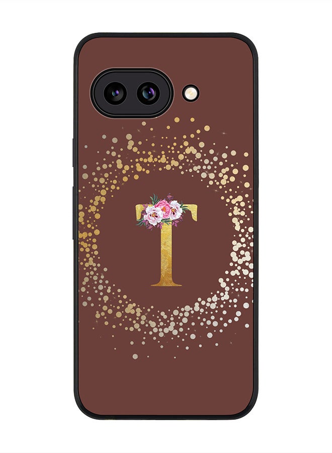 Stylizedd For Google Pixel 9a Case,Slim fit Camera Protection, Shockproof Thin Phone cover  - Custom Monogram Floral - T  (Brown )