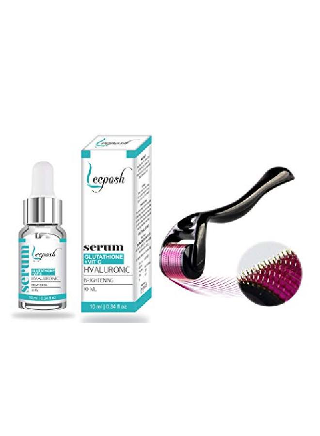 leeposh ديرما رولر سيروم الجلوتاثيون فيتامين سي + سيروم حمض الهيالورونيك 10 مل محلول آمن وفعال - Image 4