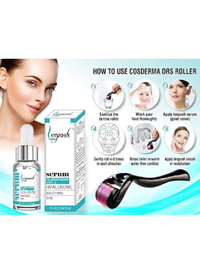 leeposh ديرما رولر سيروم الجلوتاثيون فيتامين سي + سيروم حمض الهيالورونيك 10 مل محلول آمن وفعال - Image 3