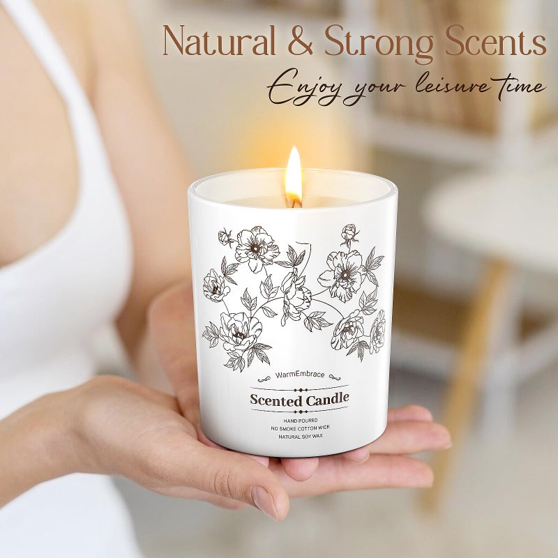 WarmEmbrace Deluxe Scented Candle for Women & Men, Vanilla Coconut Soy Wax Candle, 8 Oz Jar Candle for Home, Scented-60 Hours Long Lasting Burning, Suitable Gift for Mom - Image 4