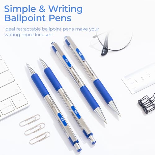 M.G أقلام حبر جاف M&G، أقلام حبر أزرق نقطة متوسطة 0.7 مم، أقلام حبر جاف قابلة للسحب بكميات كبيرة تدوم طويلاً مع كتابة سلسة ومقبض مضاد للانزلاق لتدوين الملاحظات ولوازم المكتب والمدرسة للنساء والرجال (12 عبوة) - Image 2