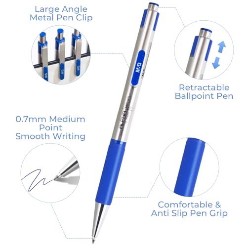 M.G أقلام حبر جاف M&G، أقلام حبر أزرق نقطة متوسطة 0.7 مم، أقلام حبر جاف قابلة للسحب بكميات كبيرة تدوم طويلاً مع كتابة سلسة ومقبض مضاد للانزلاق لتدوين الملاحظات ولوازم المكتب والمدرسة للنساء والرجال (12 عبوة) - Image 4