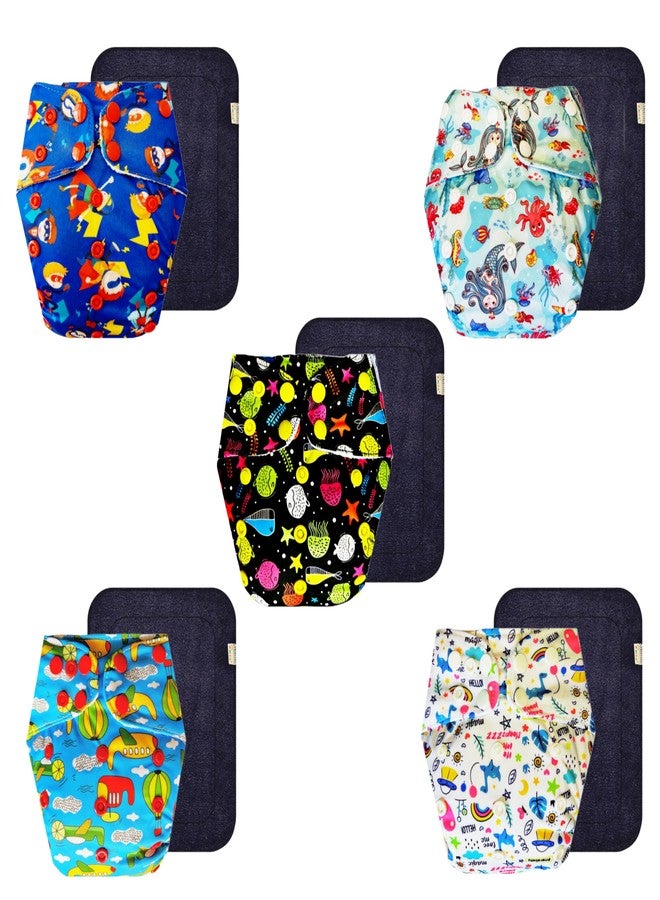 Dumbledo Premium Cloth Diaper with Black Insert (Pack of 5) | Soft & Gentle | Reusable & Washable | Adjustable Snaps | Everyday Diapering Essential | 3 Months - 3 Years | Unisex Baby - Image 1