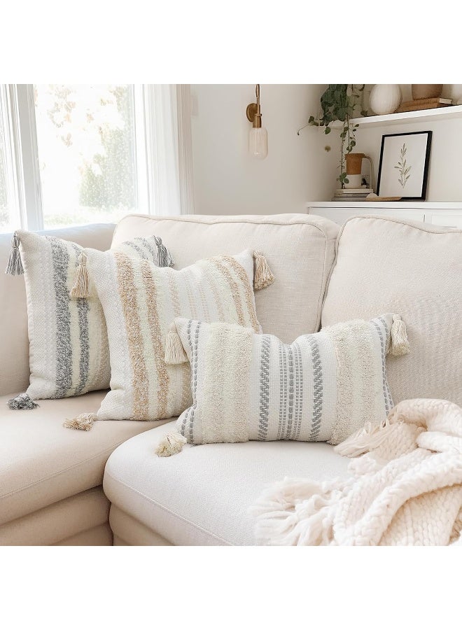 decorUhome decorUhome Decorative Boho Throw Pillow Covers 18x18  Accent Neutral Tufted Pillow Covers for Couch Bed Sofa  Textured Striped Woven Pillow Covers  Grey and Cream White  Pack of 1 - Image 5