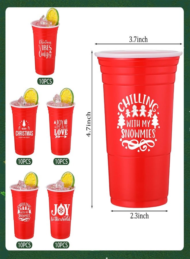 Zhehao 50 Pcs 16 oz Disposable Christmas Plastic Cups Christmas Plastic Party Cups Red Merry Joy Christmas Cups Bulk for Drinking Xmas Holiday Party Decoration Beverage Snacks Beer, 5 Styles - Image 2