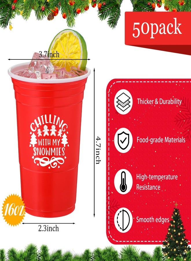 Zhehao 50 Pcs 16 oz Disposable Christmas Plastic Cups Christmas Plastic Party Cups Red Merry Joy Christmas Cups Bulk for Drinking Xmas Holiday Party Decoration Beverage Snacks Beer, 5 Styles - Image 4