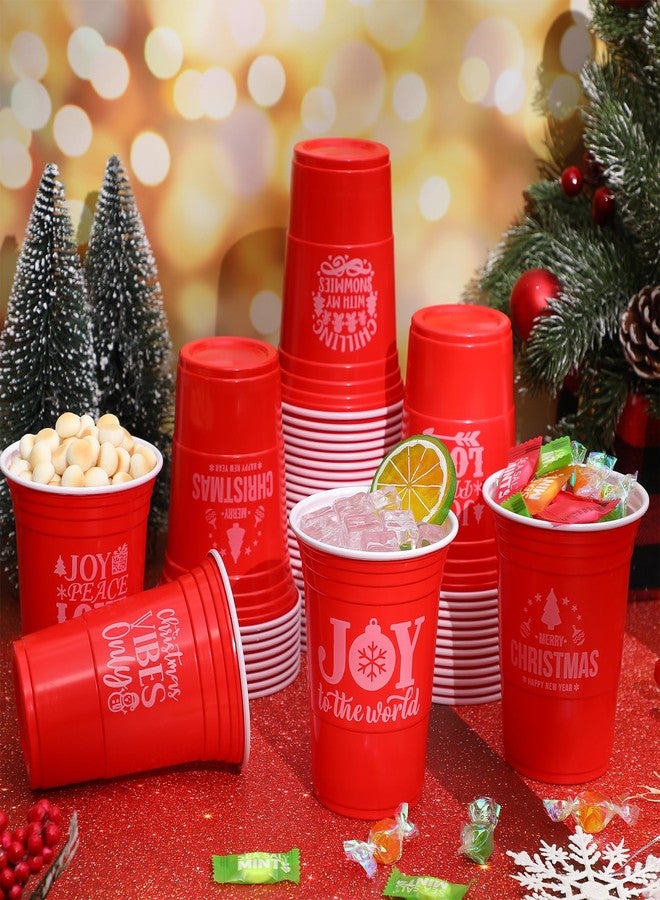 Zhehao 50 Pcs 16 oz Disposable Christmas Plastic Cups Christmas Plastic Party Cups Red Merry Joy Christmas Cups Bulk for Drinking Xmas Holiday Party Decoration Beverage Snacks Beer, 5 Styles - Image 3