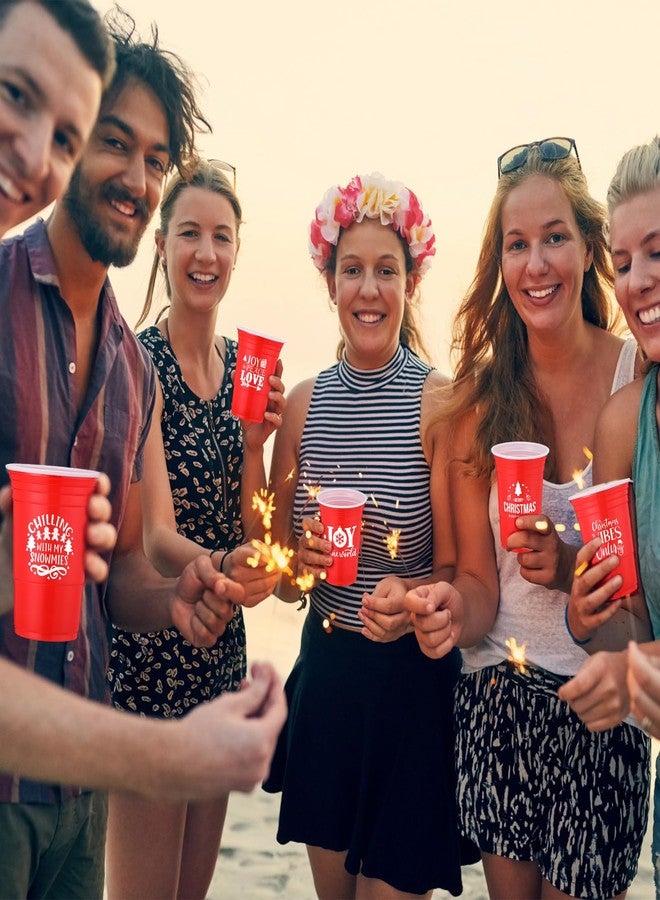 Zhehao 50 Pcs 16 oz Disposable Christmas Plastic Cups Christmas Plastic Party Cups Red Merry Joy Christmas Cups Bulk for Drinking Xmas Holiday Party Decoration Beverage Snacks Beer, 5 Styles - Image 5