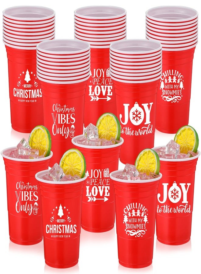 Zhehao 50 Pcs 16 oz Disposable Christmas Plastic Cups Christmas Plastic Party Cups Red Merry Joy Christmas Cups Bulk for Drinking Xmas Holiday Party Decoration Beverage Snacks Beer, 5 Styles - Image 1