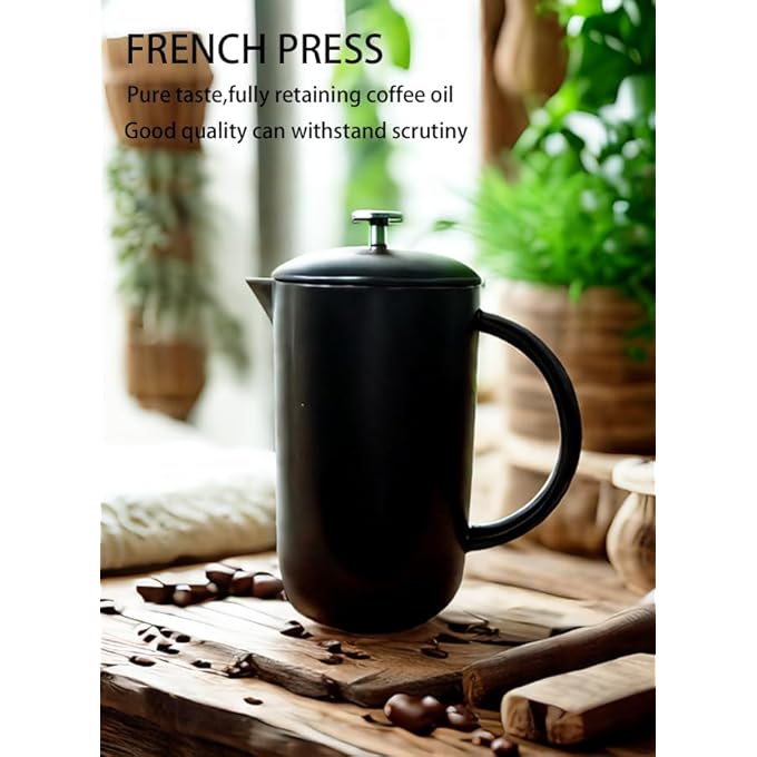 ريتش لايف ماكينة تحضير قهوة فرنسية أنيقة باللون الأسود، سعة 1 لتر، مقاومة للحرارة، مع مكبس من الفولاذ المقاوم للصدأ - Image 5