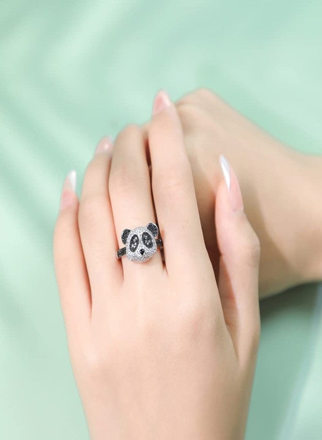 OIDIMS Cute Panda Open Rings for Women Cubic Zirconia Pave Lovely Animal Statement Sparkling Clear Black Crystal Jewelry Delicate Bear Adjustable Stacking Middle Finger Ring Fashion Gifts for Daughter Niece Birthday (Ring) - Image 4