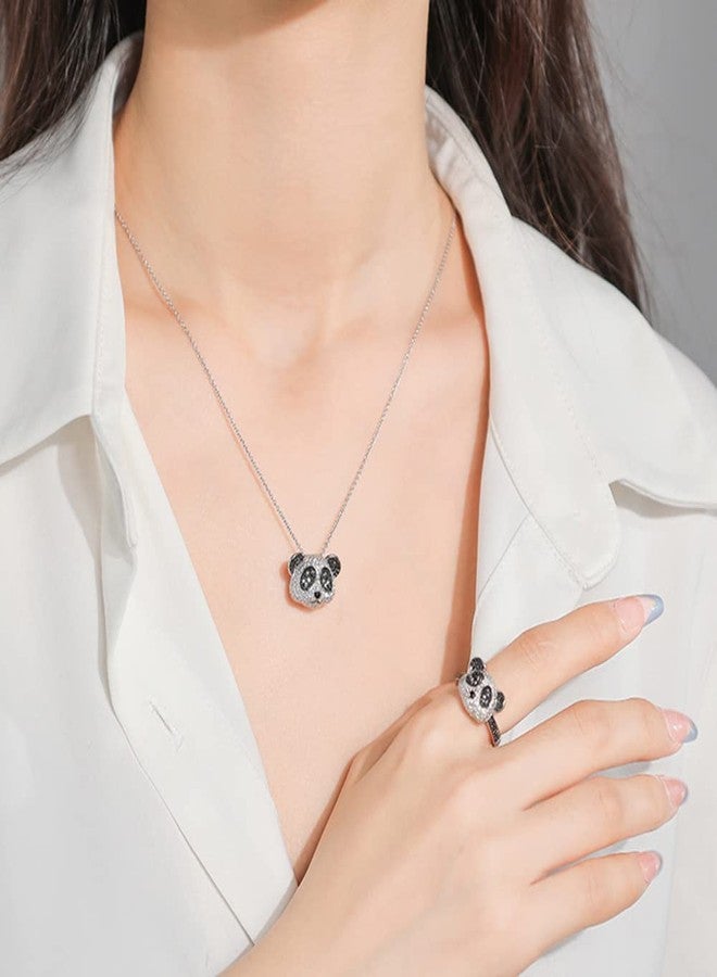 OIDIMS Cute Panda Open Rings for Women Cubic Zirconia Pave Lovely Animal Statement Sparkling Clear Black Crystal Jewelry Delicate Bear Adjustable Stacking Middle Finger Ring Fashion Gifts for Daughter Niece Birthday (Ring) - Image 3