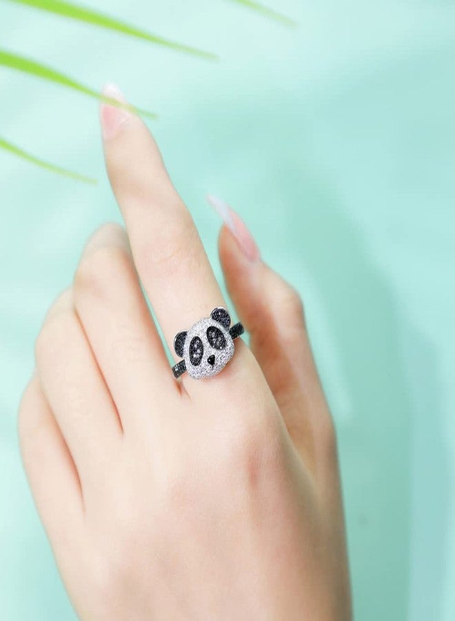 OIDIMS Cute Panda Open Rings for Women Cubic Zirconia Pave Lovely Animal Statement Sparkling Clear Black Crystal Jewelry Delicate Bear Adjustable Stacking Middle Finger Ring Fashion Gifts for Daughter Niece Birthday (Ring) - Image 5