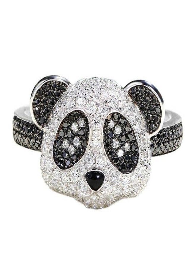 OIDIMS Cute Panda Open Rings for Women Cubic Zirconia Pave Lovely Animal Statement Sparkling Clear Black Crystal Jewelry Delicate Bear Adjustable Stacking Middle Finger Ring Fashion Gifts for Daughter Niece Birthday (Ring) - Image 1