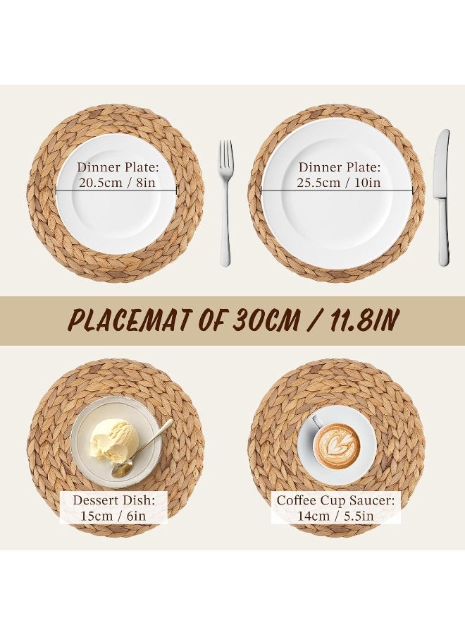 kilofly Natural Water Hyacinth Weave Placemat Round Braided Rattan Tablemats 11.8 inch x 2pc - Image 5