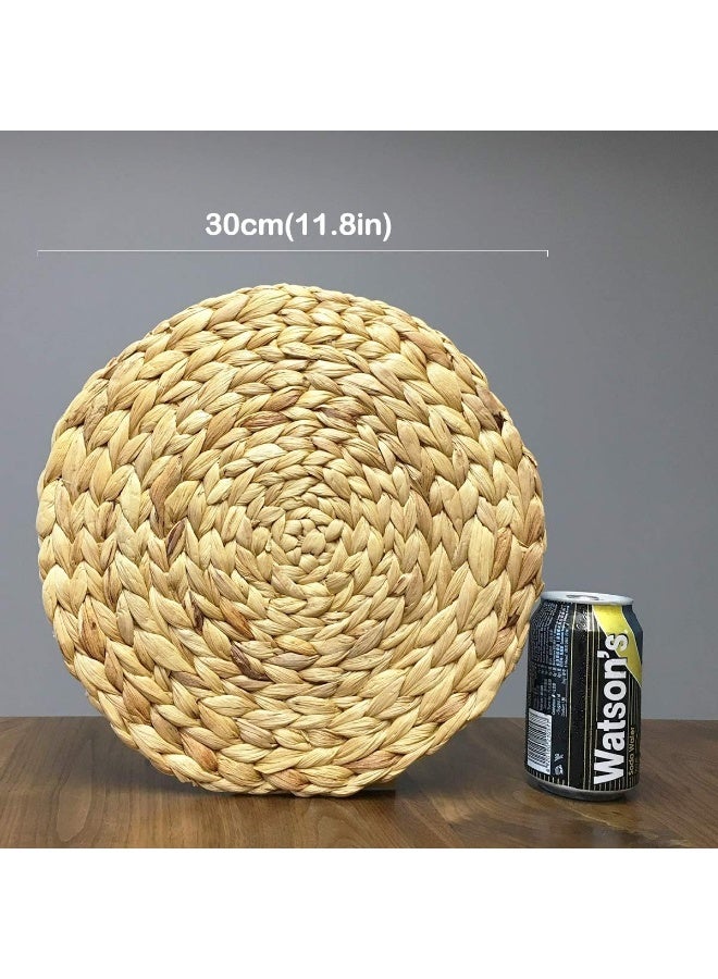 kilofly Natural Water Hyacinth Weave Placemat Round Braided Rattan Tablemats 11.8 inch x 2pc - Image 3