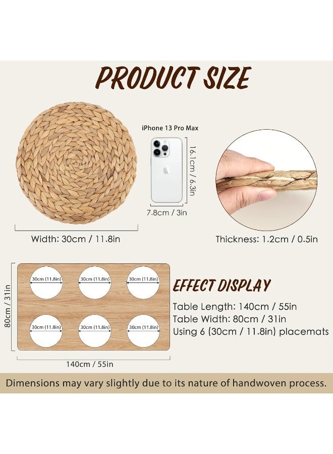 kilofly Natural Water Hyacinth Weave Placemat Round Braided Rattan Tablemats 11.8 inch x 2pc - Image 4
