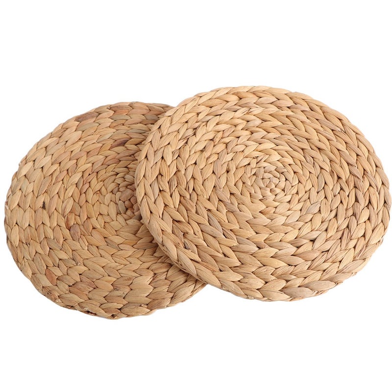 kilofly Natural Water Hyacinth Weave Placemat Round Braided Rattan Tablemats 11.8 inch x 2pc - Image 2