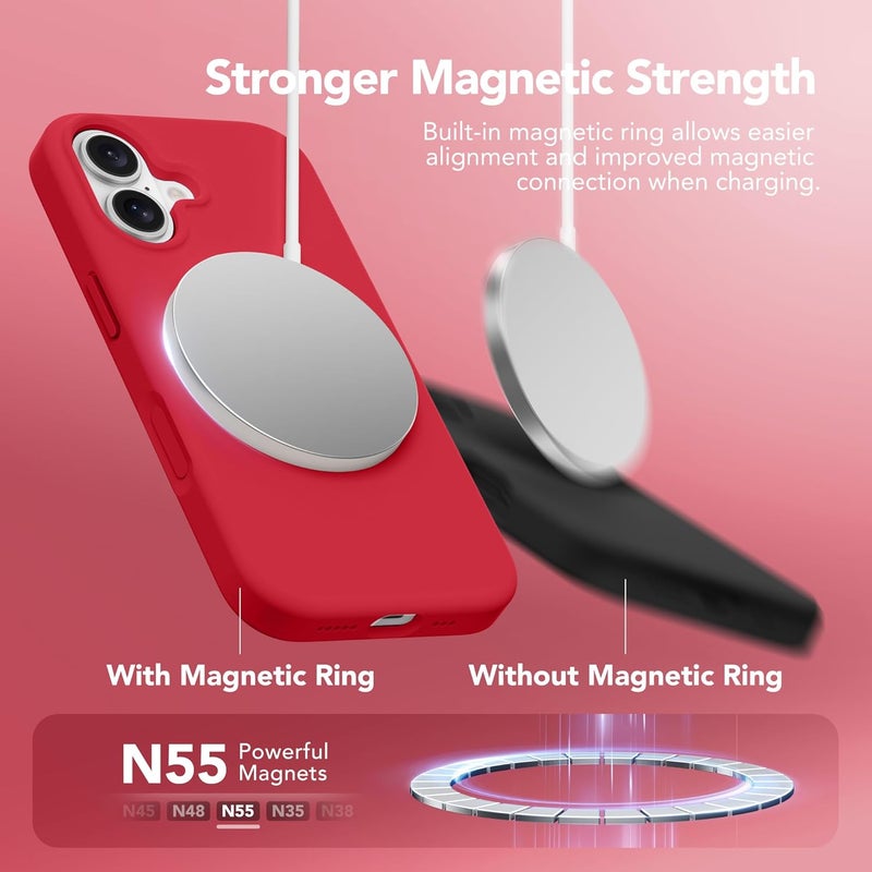 GONEZ Magnetic for iPhone 16 Case, Compatible with MagSafe, [Screen Protector + Camera Lens Protector], Liquid Silicone Shockproof Protective Phone Case for iPhone 16 6.1", Red - Image 2