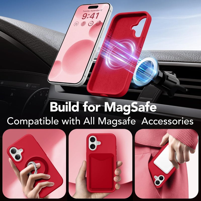 GONEZ Magnetic for iPhone 16 Case, Compatible with MagSafe, [Screen Protector + Camera Lens Protector], Liquid Silicone Shockproof Protective Phone Case for iPhone 16 6.1", Red - Image 3
