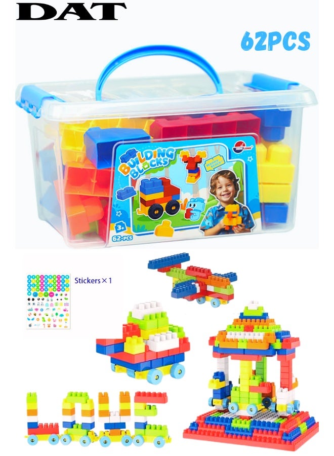 DAT Colorful Building Blocks Set for Kids (62 PCS) – Creative Educational Toy for Boys & Girls with Storage Box - Image 1