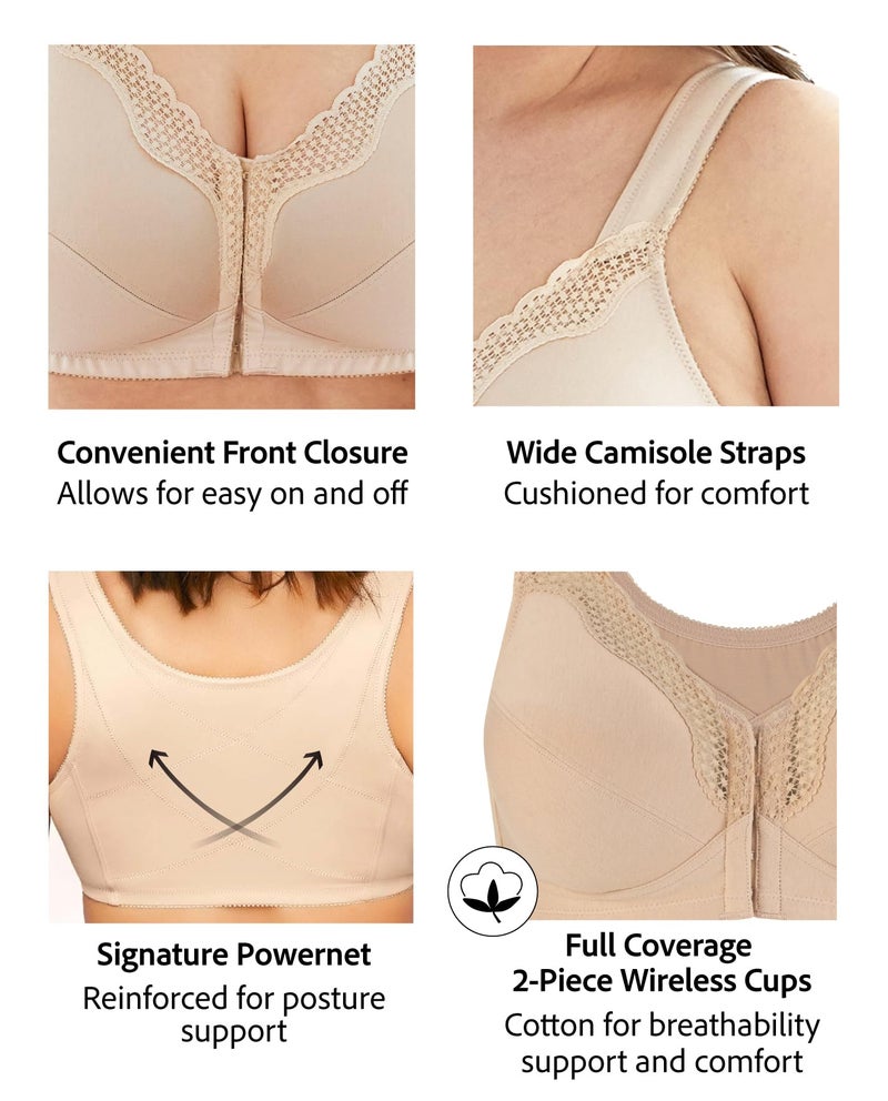 Exquisite Form 5100531 Women's FULLY Wireless Cotton Back & Posture Support Bra with Front Closure & Lace - Image 3