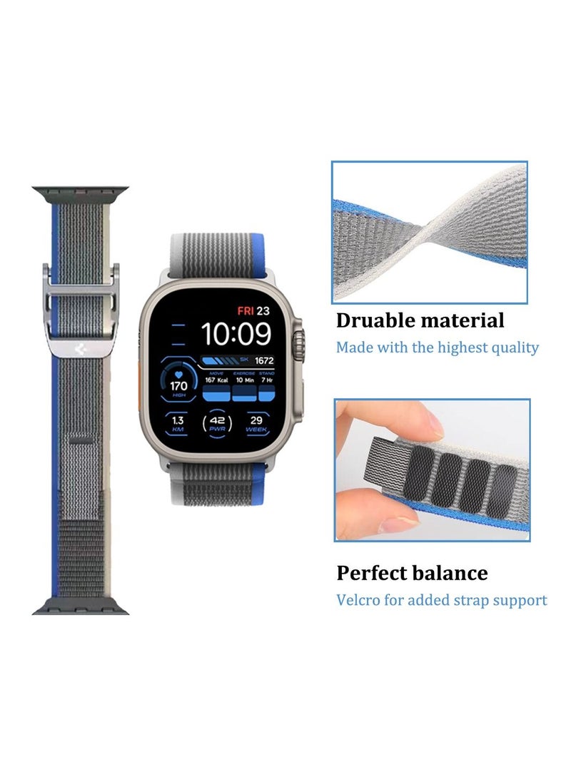 Spigen - Apple Watch DuraPro Flex Trail Loop Band for Ultra 49mm, Series 8/7 45mm, Series SE2/6/SE/5/4 44mm and Series 3/2/1 42mm Adjustable Solo Loop Band Strap Blue/Gray - Image 1