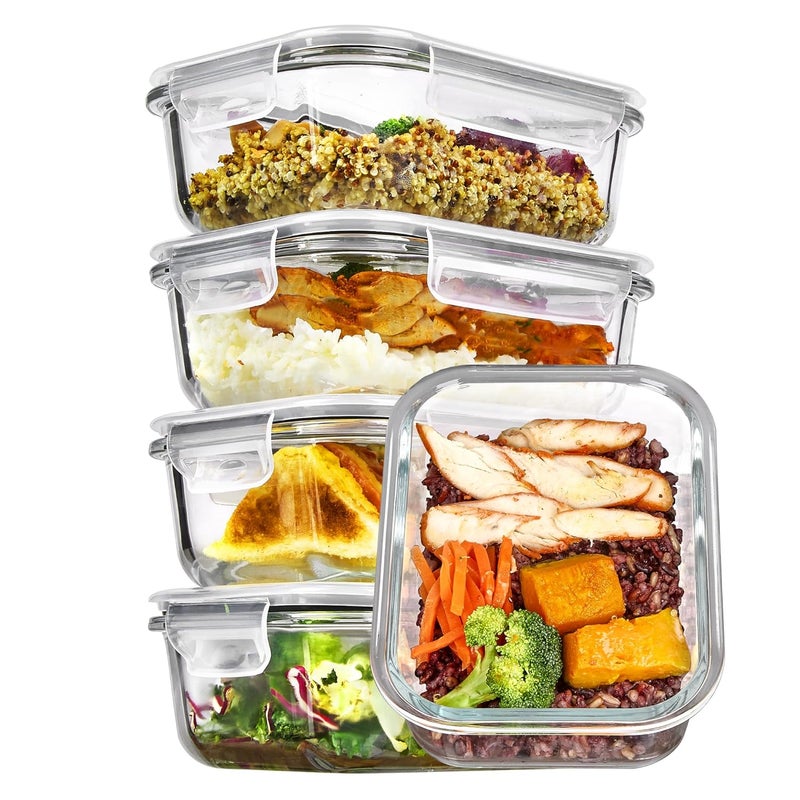 Vtopmart Vtopmart 5 Pack 22oz Glass Food Storage Containers with Lids, Meal Prep Containers, Airtight Lunch Containers Bento Boxes with Snap Locking Lids for Microwave, Oven, Freezer and Dishwasher - Image 1