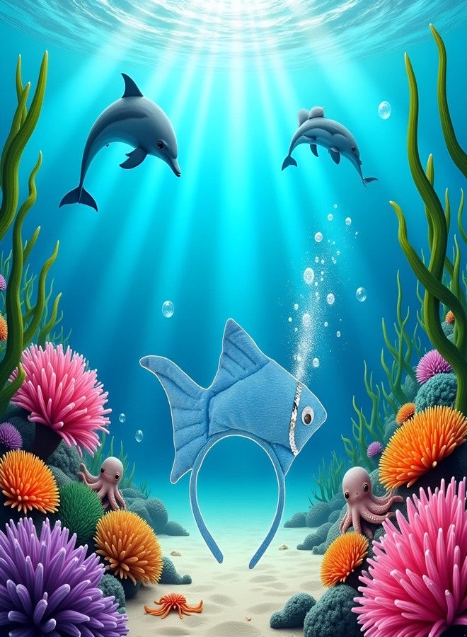 Rosojodg إكسسوارات عصابة رأس لحفلات الهالوين من Rosojodg Blue Fish Goldfish Marine Life Sea Animal Costume Party، وعصابات رأس أنيقة للنساء، وعصابات رأس واسعة للشعر للنساء - Image 5