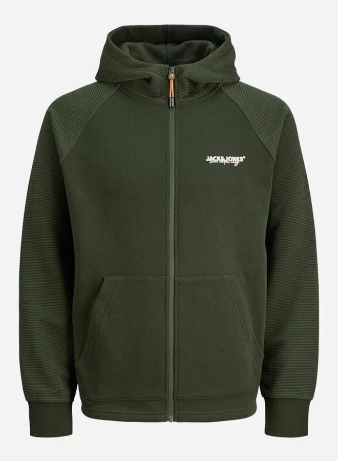 JACK & JONES Olive Zip-Up Raglan Sleeves Hoodie